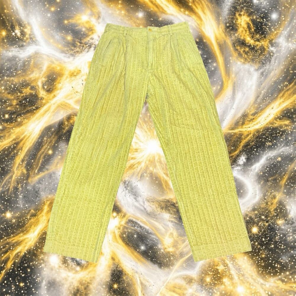 Vintage Saxony New York Mens 34 Yellow Wide Wale Corduroy Pleated Pants Trousers